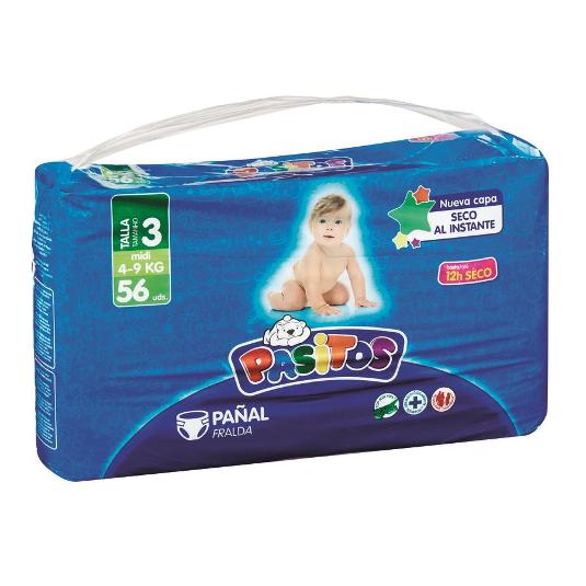PAÑAL T-3 PASITOS PQTE 56 UD