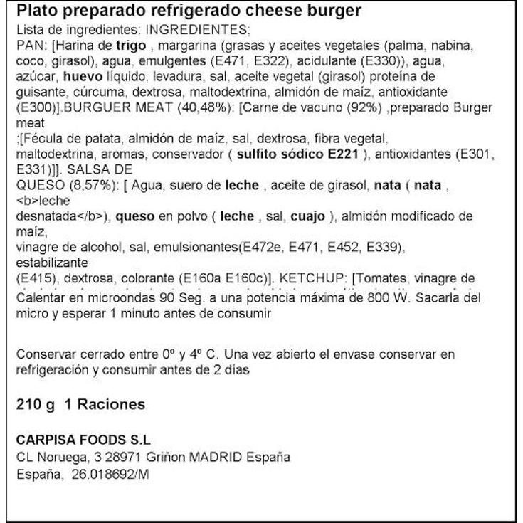 HAMBURGUESA CHEESE BURGER BROOKLYN TW UNIDAD 210 GR