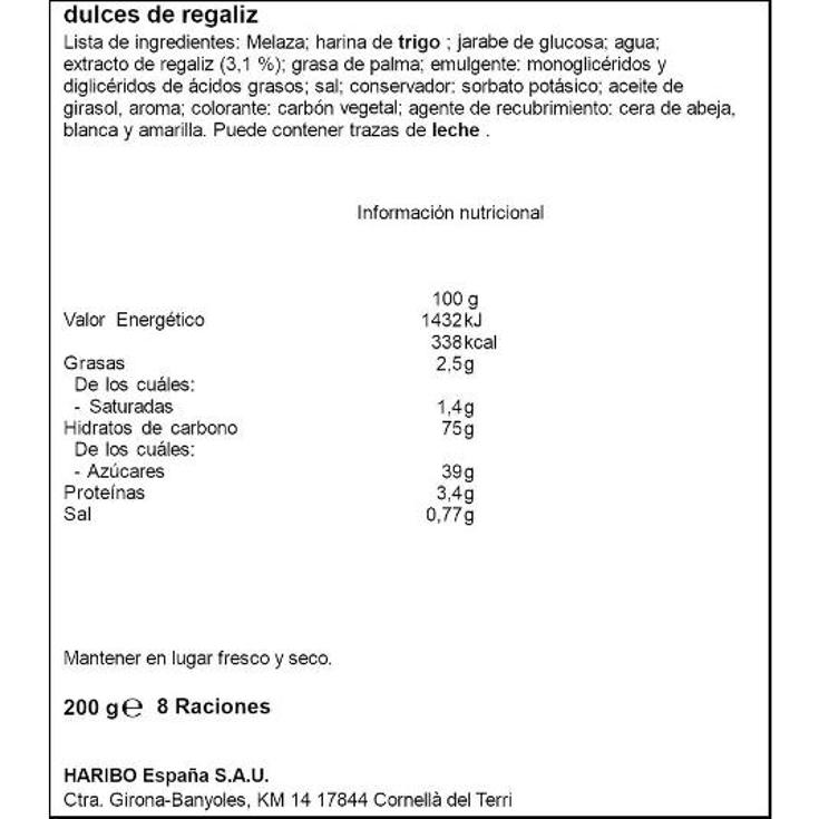 GOLOSINAS REGALIZ MEGA TORCIDAS HARIBO BOLSA 160 GR