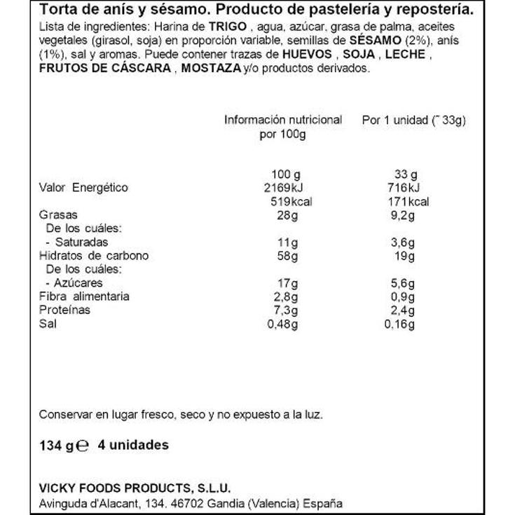 TORTAS ANIS Y SESAMO DULCESOL PQTE 134 GR