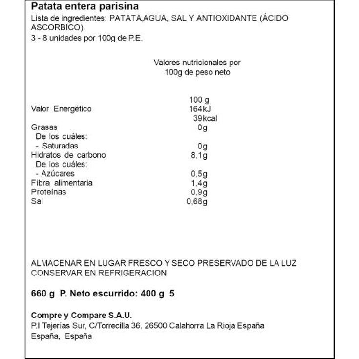 PATATA ENTERA PARISINA SPAR FRASCO 425 GR