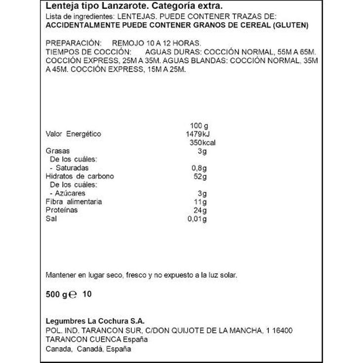 LENTEJAS LANZAROTE SPAR BOLSA 500 GR