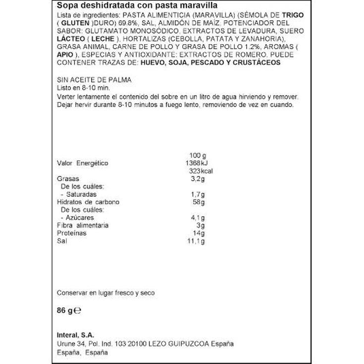 SOPA MARAVILLA SPAR SOBRE 86 GR