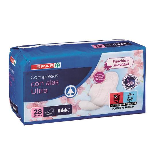 COMPRESAS ULTRA CON ALAS SPAR PQTE 28 UD