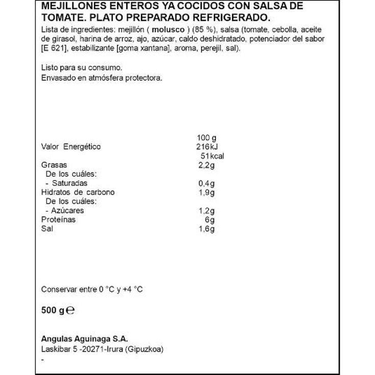 MEJILLONES SALSA TOMATE AGUINAMAR BDJA 500 GR