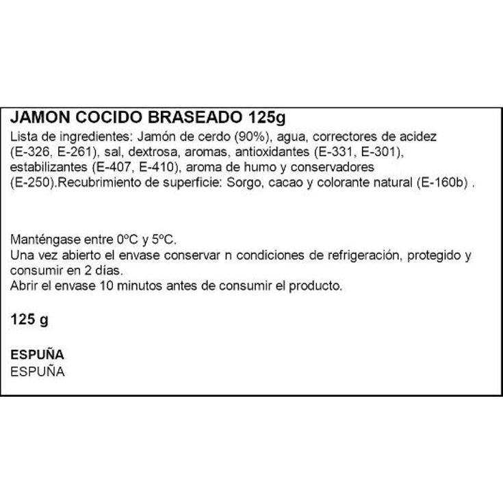 JAMON COCIDO BRASEADO ESPUÑA PQTE 125 GR