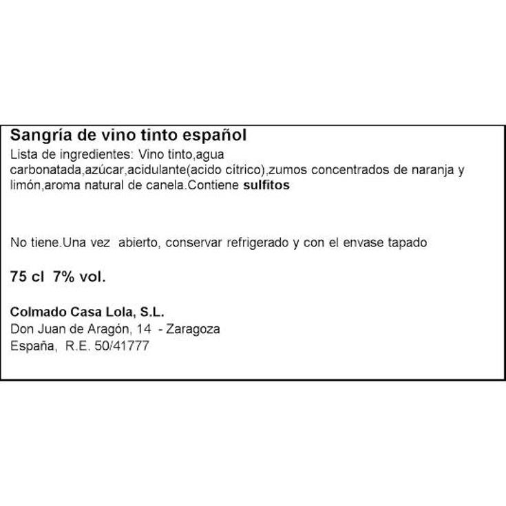 SANGRIA Nº1 LOLEA BOTELL 750 ML