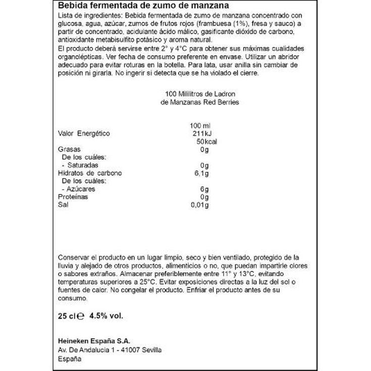 SIDRA DE FRUTOS ROJOS L.MANZANAS BOTELL 25 CL