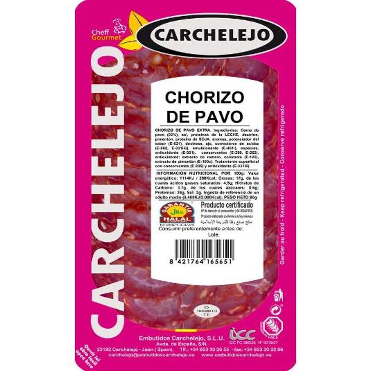 CHORIZO DE PAVO VELA LONCHEADO CARCHELEJO SOBRE 80 GR