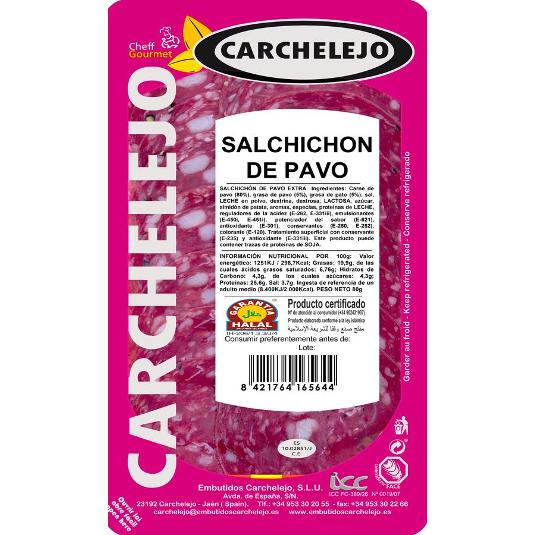 SALCHICHON DE PAVO LONCHEADO CARCHELEJO SOBRE 80 GR