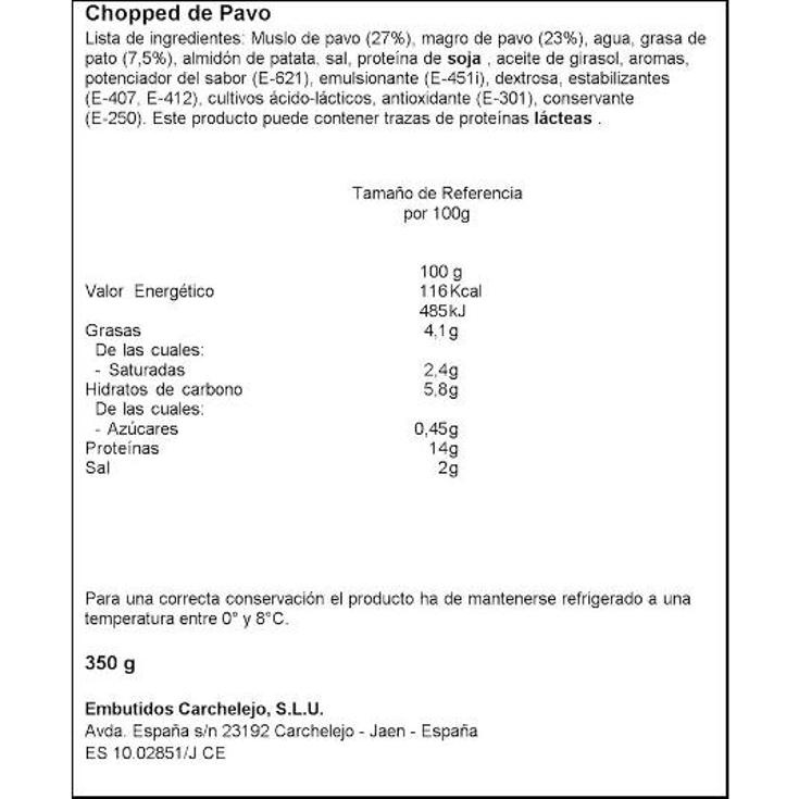 CHOPPED DE PAVO CARCHELEJO PIEZA 350 GR