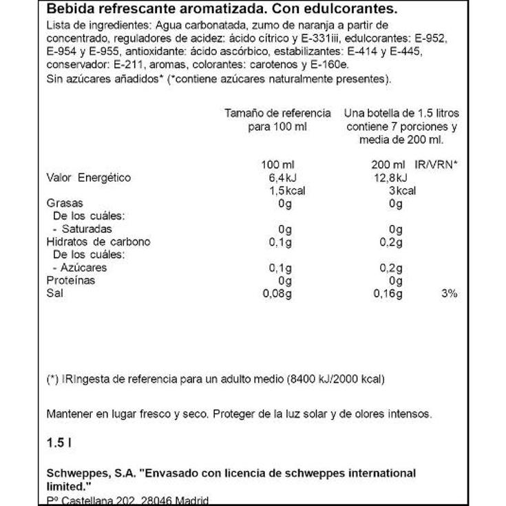 GASEOSA SABOR NARANJA LA CASERA BTELLA 1500 ML