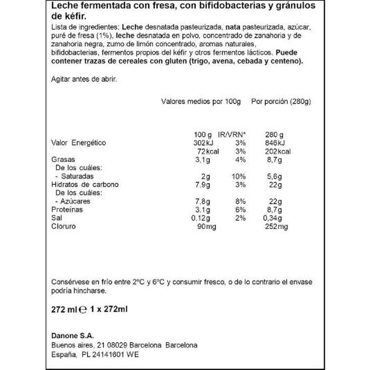 ACTIVIA KEFIR FRESA DANONE BTLLA 280 ML