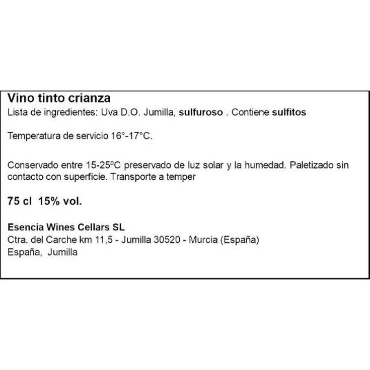 VINO TINTO JUMILLA 15º 12 MESES CASA ERMITA BTLLA 75 CL