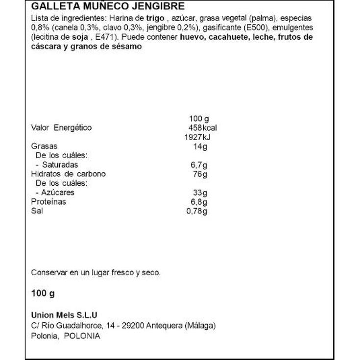 GALLETA MUÑECO JENGIBRE MELS PQTE 100 GR