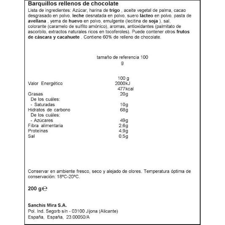 BARQUILLOS RELLENOS CHOCOLATE ANTIU XIXONA BOTE 200 GR