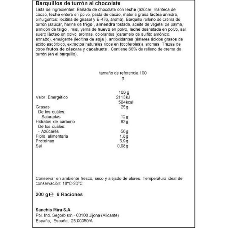 BARQUILLOS TURRON AL CHOCOLATE ANTIU XIXONA BOTE 200 GR