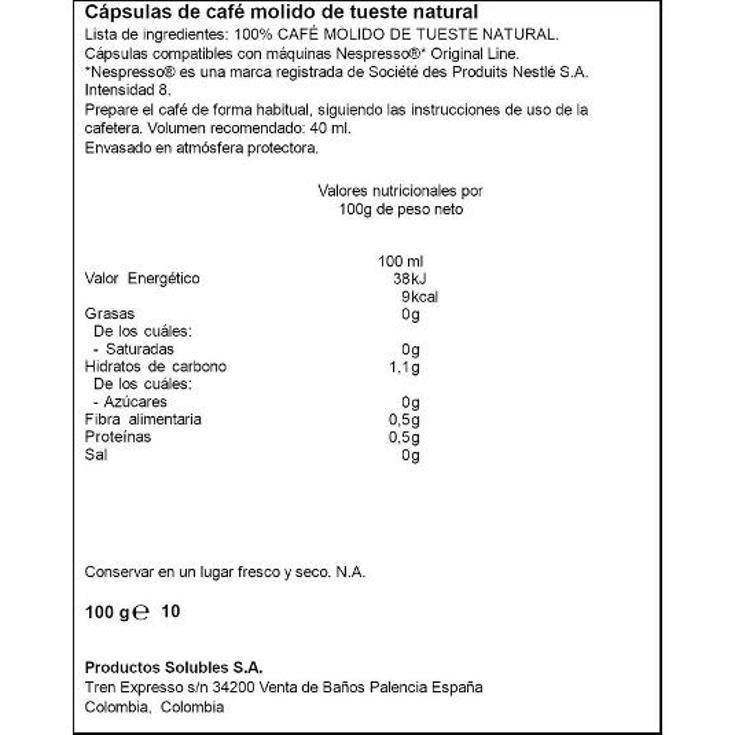CAFE COLOMBIA CAPSULAS SPAR CAJA 20 UD