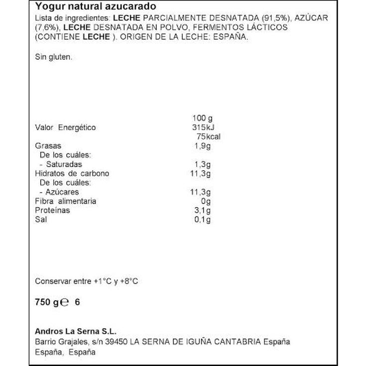 YOGUR NATURAL AZUCARAD X6 YUGUI SPAR PACK 750 GR