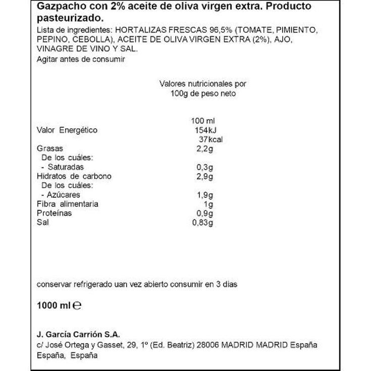 GAZPACHO TRADICIONAL REFRIGERAD RIKISSSIMO BRIK 1 LT