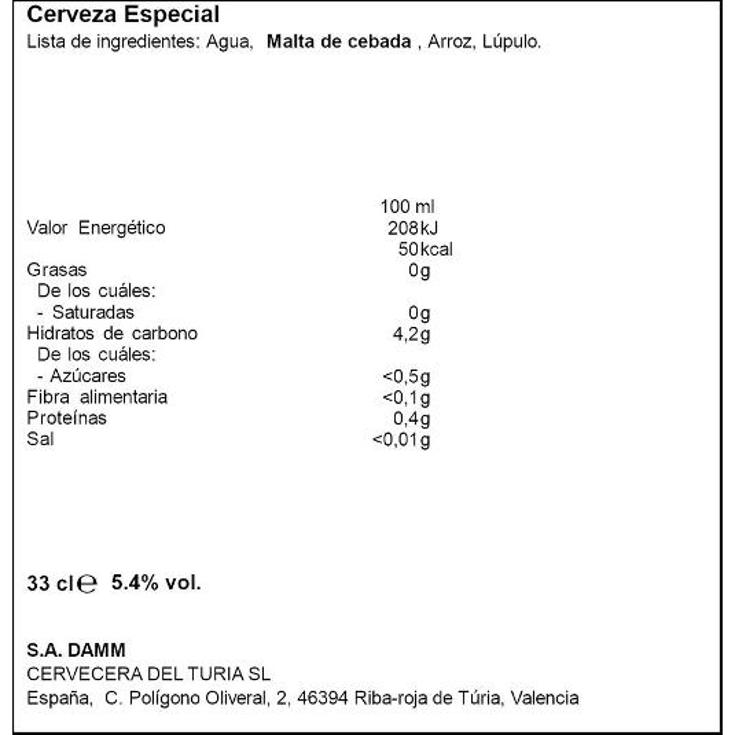 CERVEZA TOSTADA 5,4º TURIA LATA 33 CL
