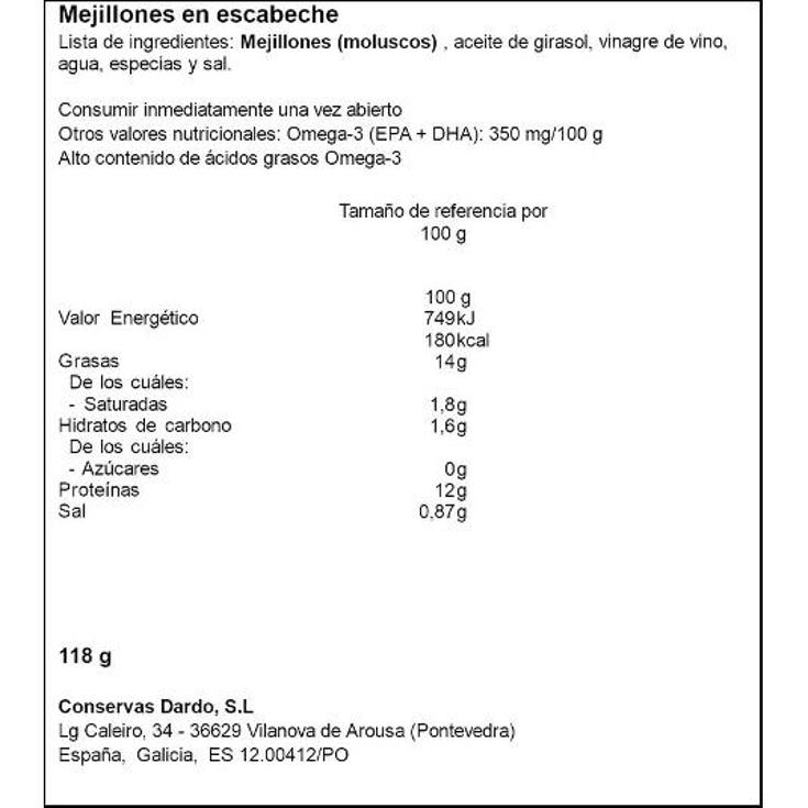 MEJILLONES ESCAB.18/24 RIAS GAL DARDO LATA 70 GR