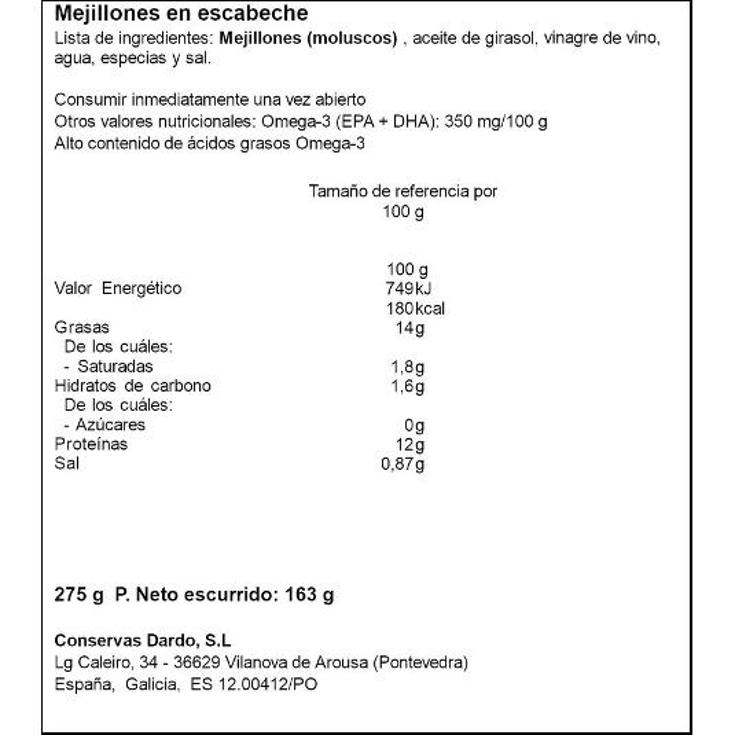 MEJILLONES ESCAB.25/35 RIAS GAL DARDO LATA 163 GR