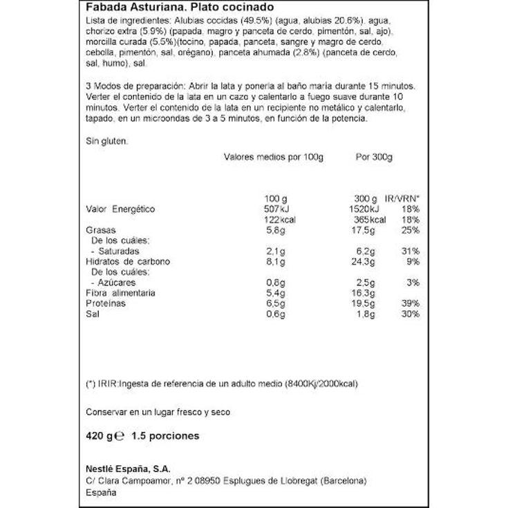 FABADA ASTURIANA -30% LITORAL BOTE 420 GR