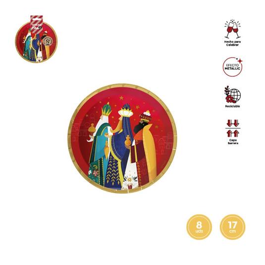 PLATO REDONDO NAVIDAD AZUL 17CM PACK 8 UD