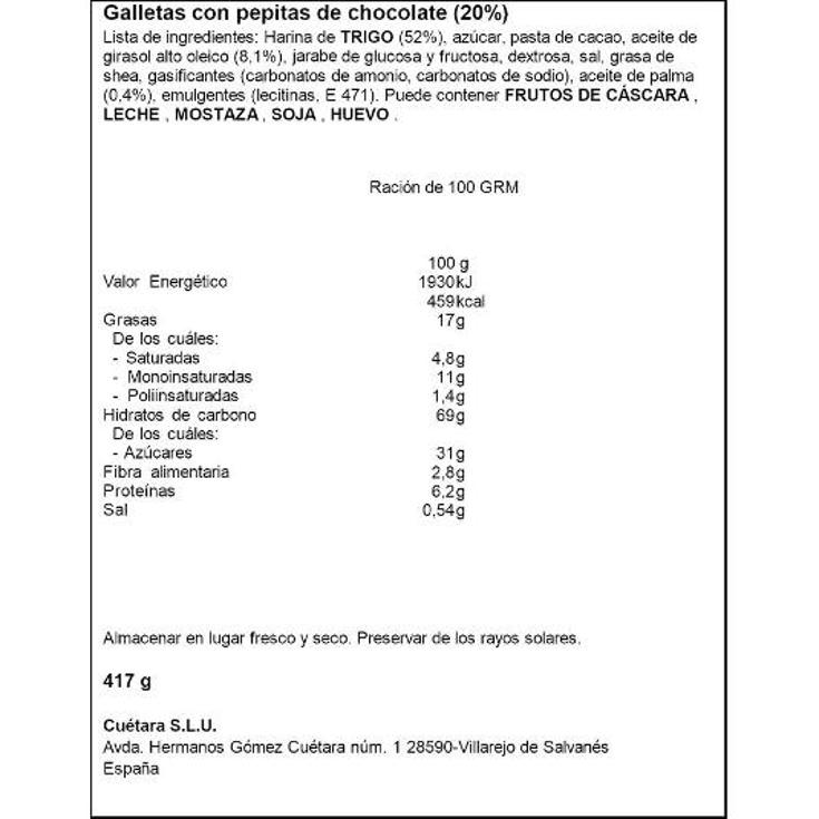 GALLETAS CAMPURR.TROZOS CHOCO CUETARA CAJA 350 GR