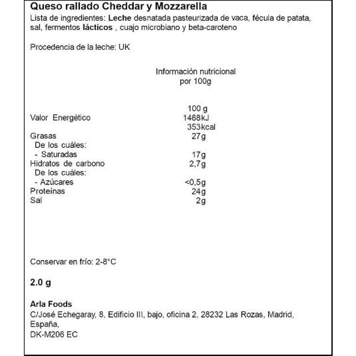 QUESO RALLADO MOZARELLA CHEEDAR FINELLO BOLSA 150 GR