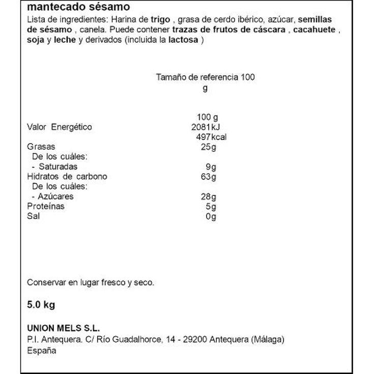 MANTECADO SESAMO CAJA 5 KILOS S.MELERO