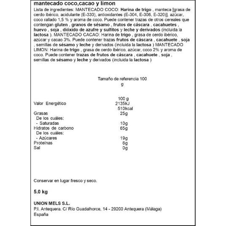 MANTECADO COCO CACAO LIMON 5KG S.MELERO