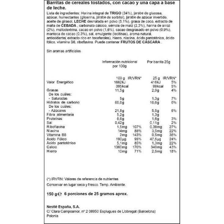 BARRITAS CEREALES 6X25 NESQUIK CAJA 150 GR