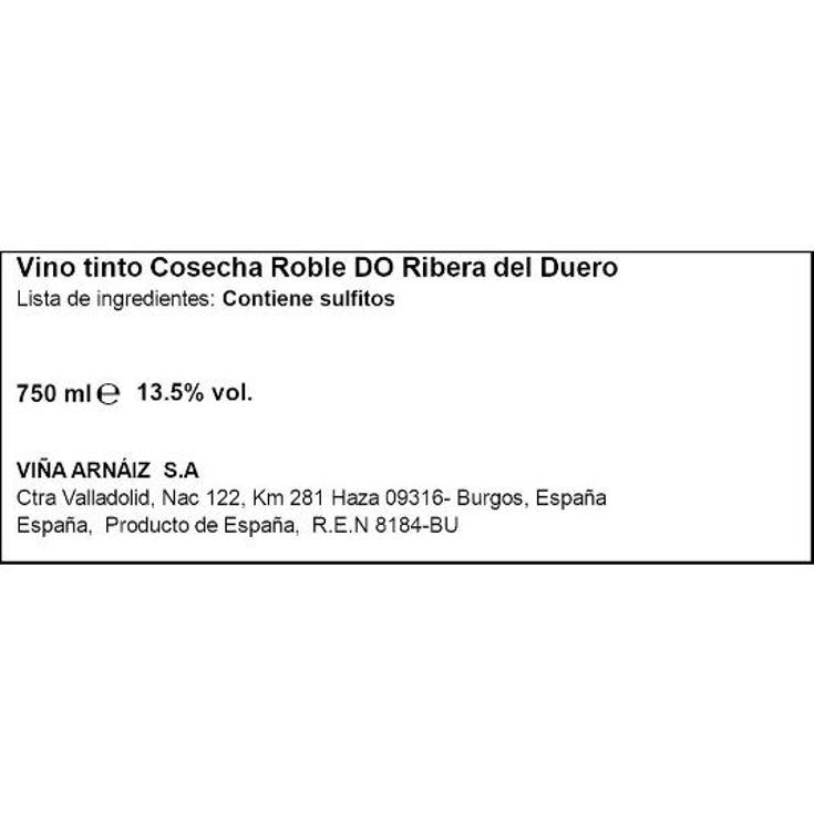 VINO TINTO RIBERA ROBLE 13,5º VIÑA ARNAIZ BTLLA 75 CL