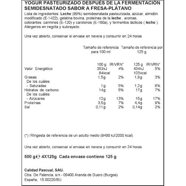 YOGUR FRESA-PLATANO PASCUAL PACK 4 UD