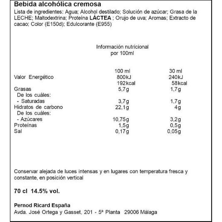 LICOR CREMA LIGHT CREMOSA 14,5º RUAVIEJA BTLLA 70 CL