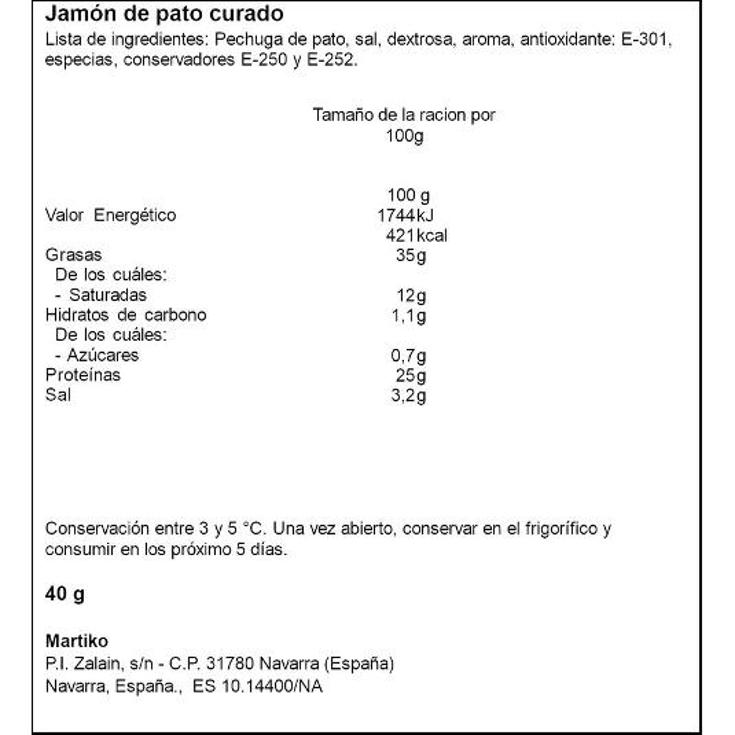 JAMON DE PATO CURADO MARTIKO PACK 40 GR