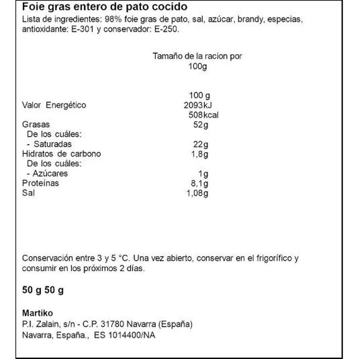 FOIE GRAS ENTERO DE PATO MICUIT MARTIKO PACK 50 GR