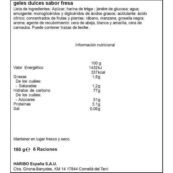 GOLOSINAS REGALIZ TORCIDA FRESA HARIBO BOLSA 160 GR