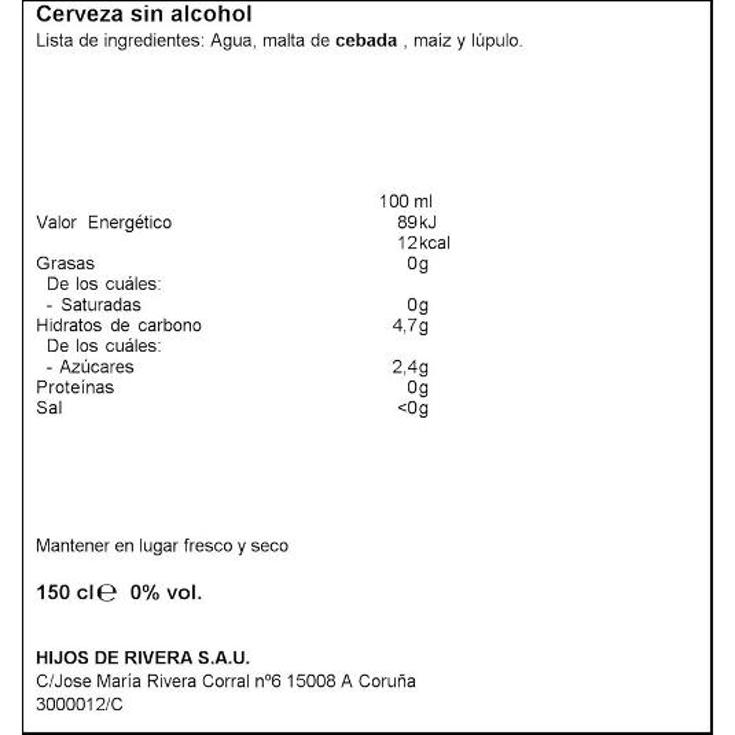 CERVEZA 0,0º 6X25CL ESTR.GALICIA PACK 150 CL