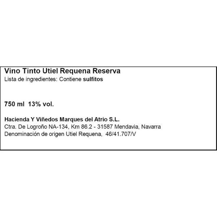 VINO TINTO RESERVA UTIEL REQ. F.RIVERO BTLLA 75 CL