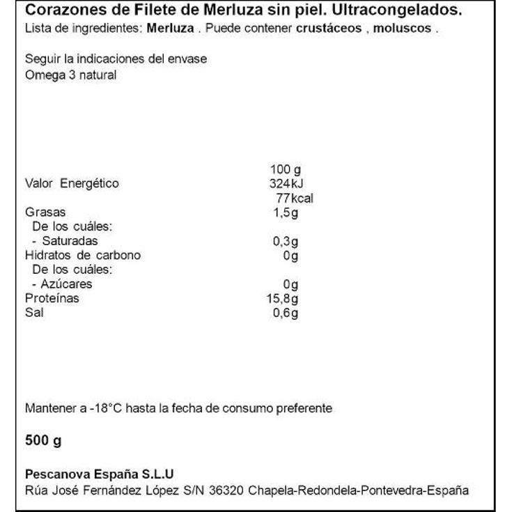 CORAZONES DE MERLUZA DEL CABO PESCANOVA UNIDAD 500 GR