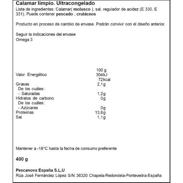 CALAMAR LIMPIO PESCANOVA UNIDAD 400 GR