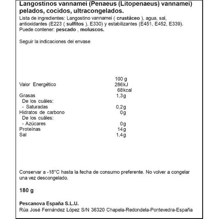 LANGOSTINO COCIDO PELADO GRANDE PESCANOVA UNIDAD 180 GR
