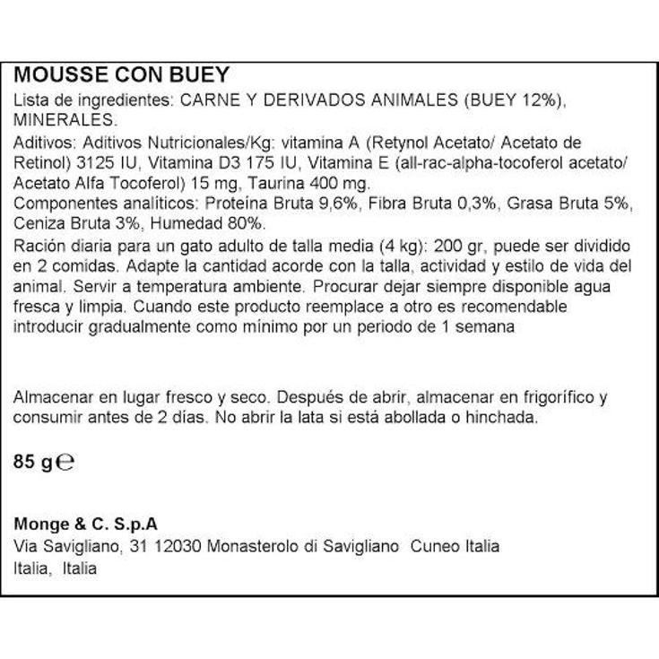 ALIMENTO GATO MOUSSE BUEY SPAR LATA 85 GR