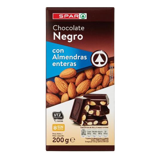 CHOCOLATE NEGRO ALMENDRAS SPAR PTLLA 200 GR