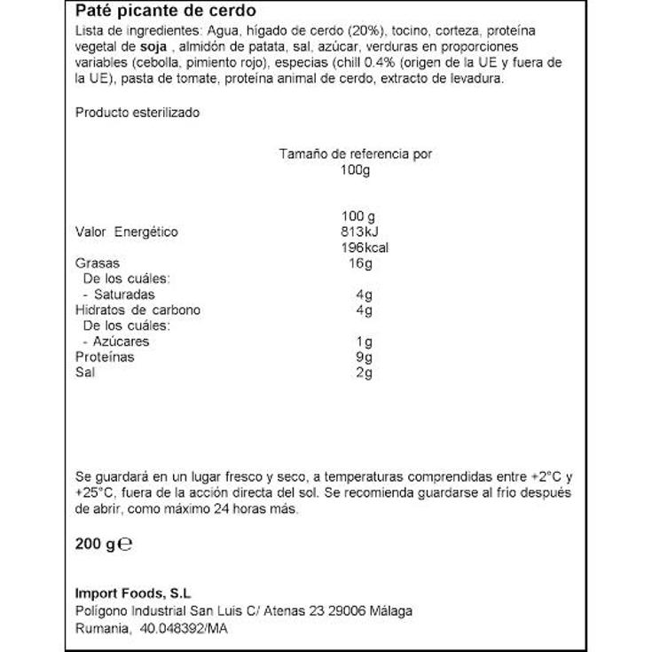 PATE PICANTE CERDO ARDELUL LATA 200 GR