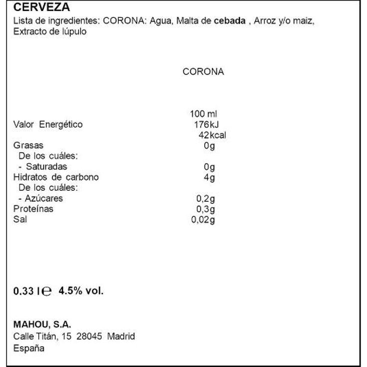 CERVEZA 4,5º CORONA LATA 33 CL