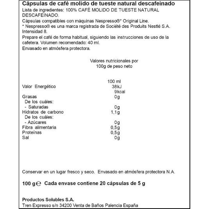CAFE CAPSULA ALUM.DESCAFEINADO SPAR CAJA 20 UD